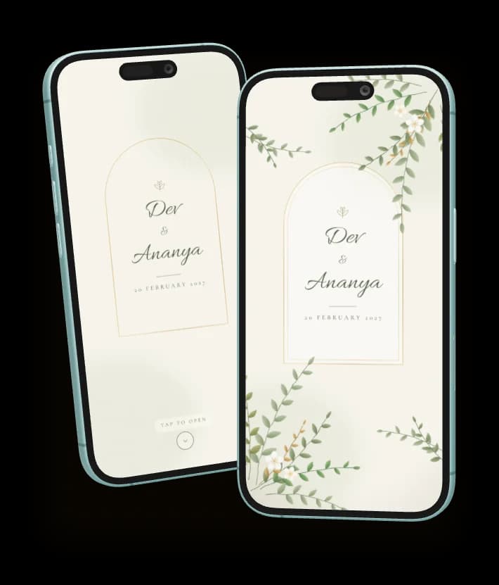 Botanical Vow invitation shown on two phones