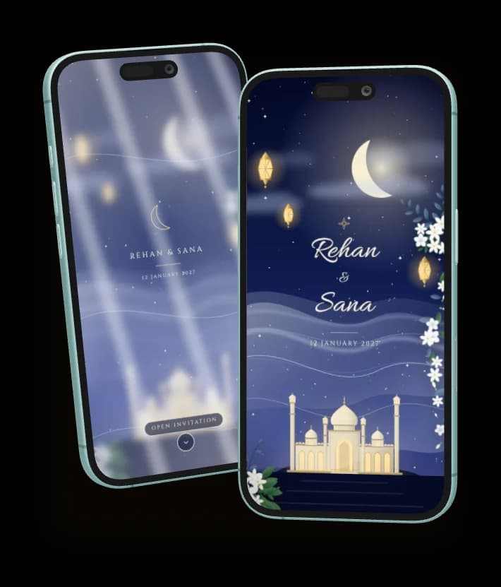 Celestial Veil invitation shown on two phones