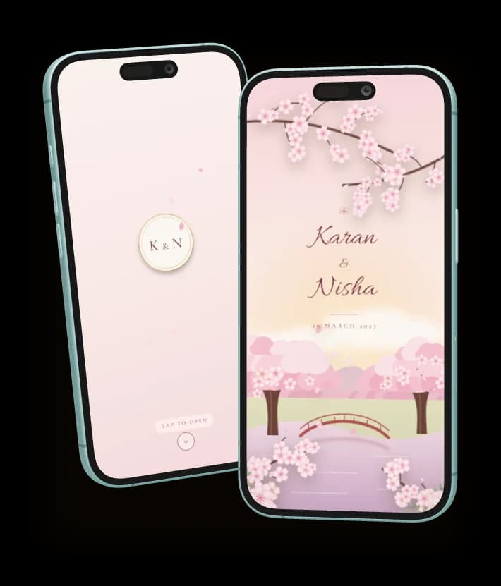 Cherry Blossom invitation shown on two phones
