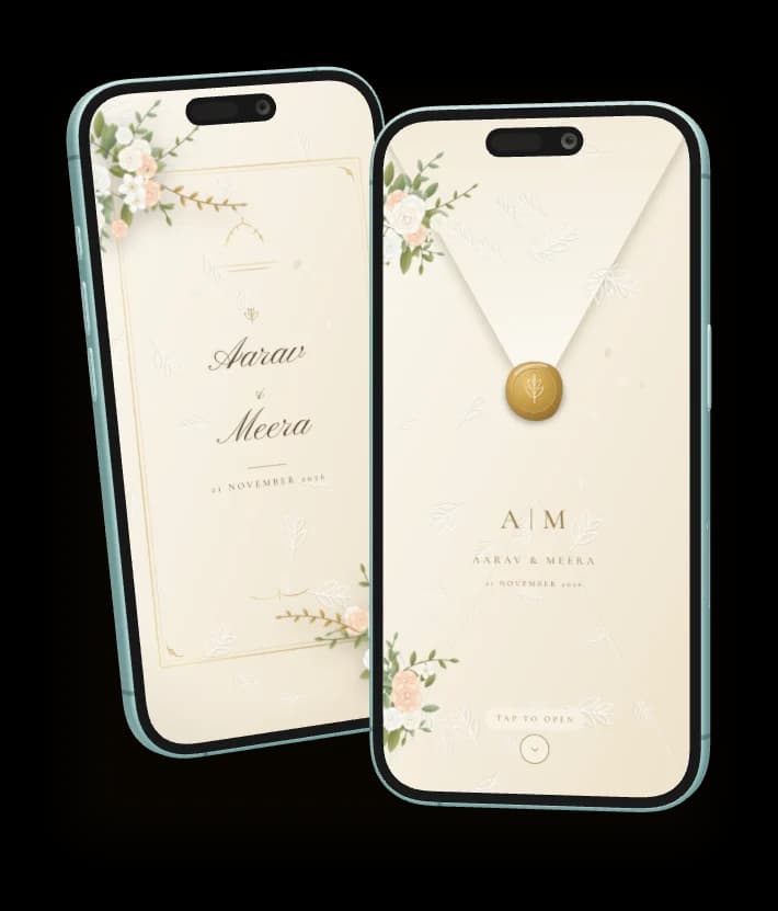 Ivory Wax Seal invitation shown on two phones