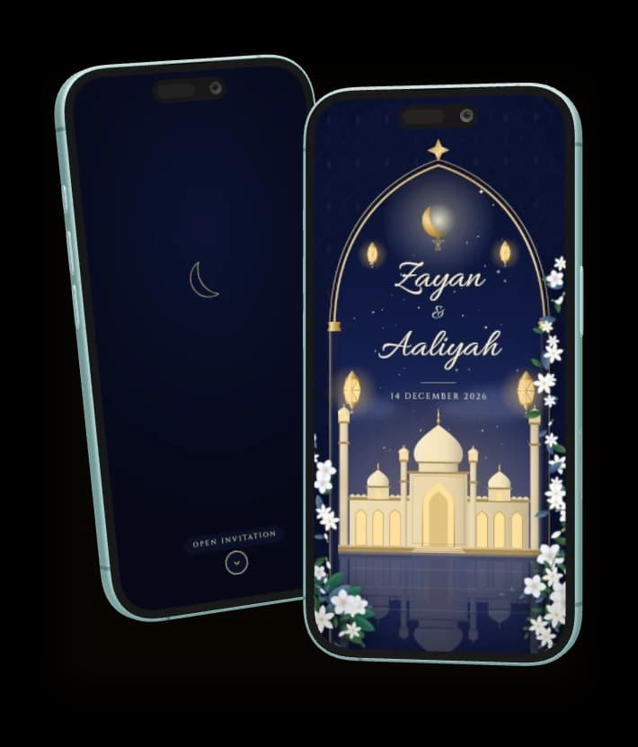 Jasmine Moon invitation shown on two phones