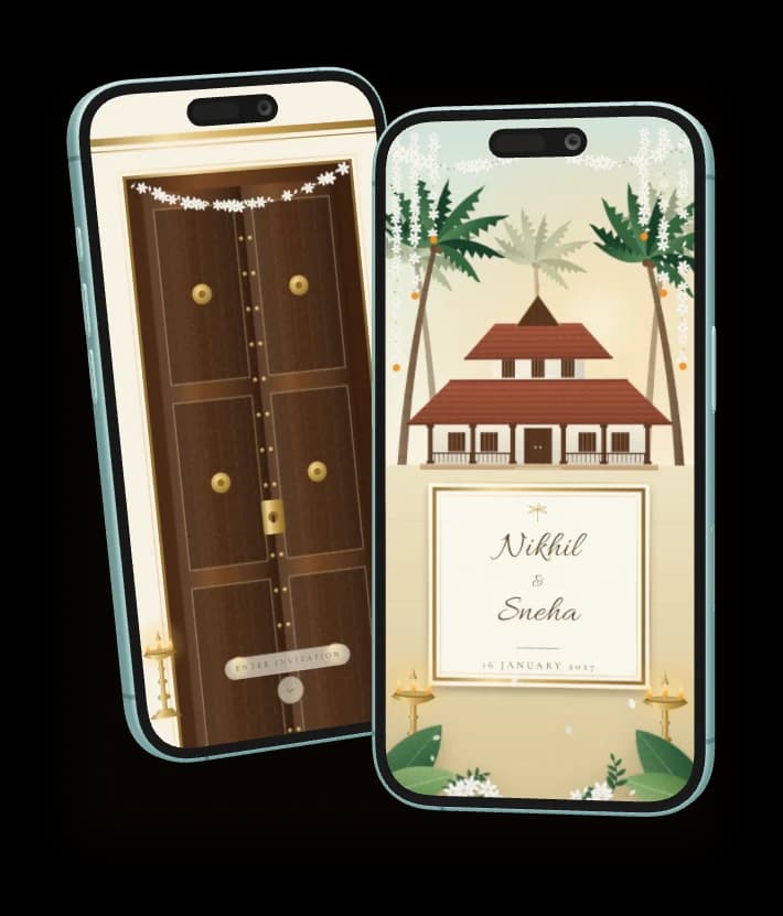 Kerala Ivory invitation shown on two phones