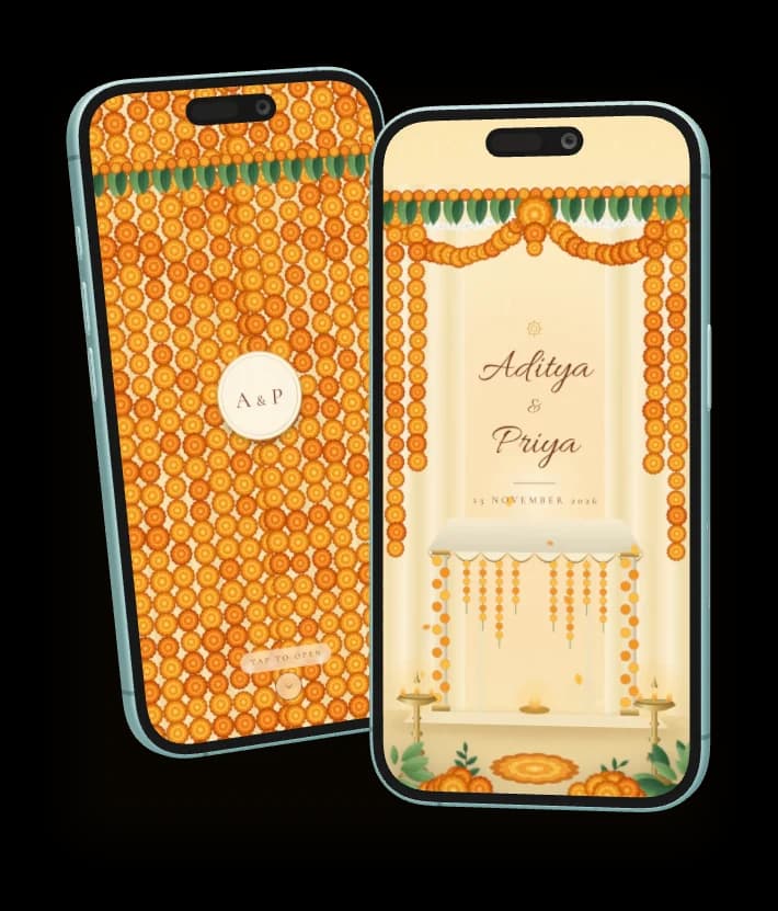 Marigold Celebration invitation shown on two phones