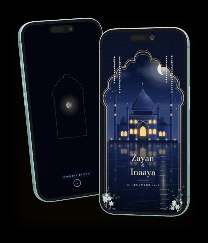 Moonlit Mahal invitation shown on two phones
