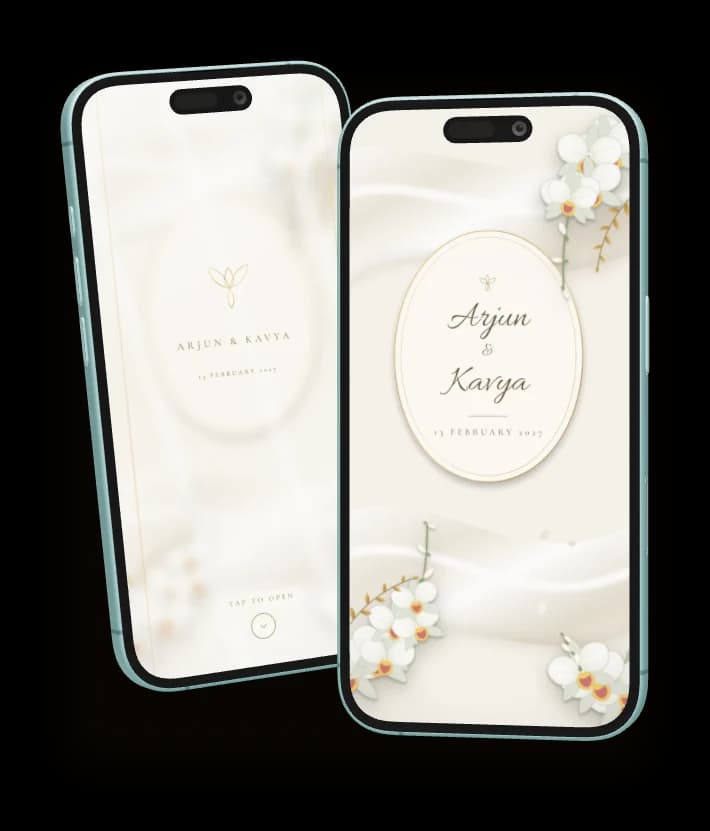 Pearl Vellum invitation shown on two phones