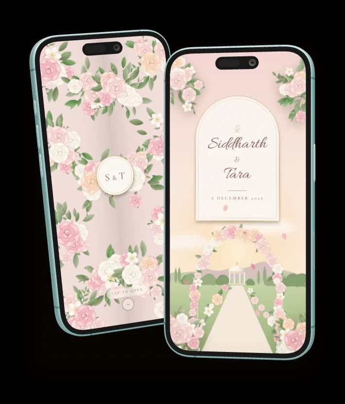 Rose Garden invitation shown on two phones
