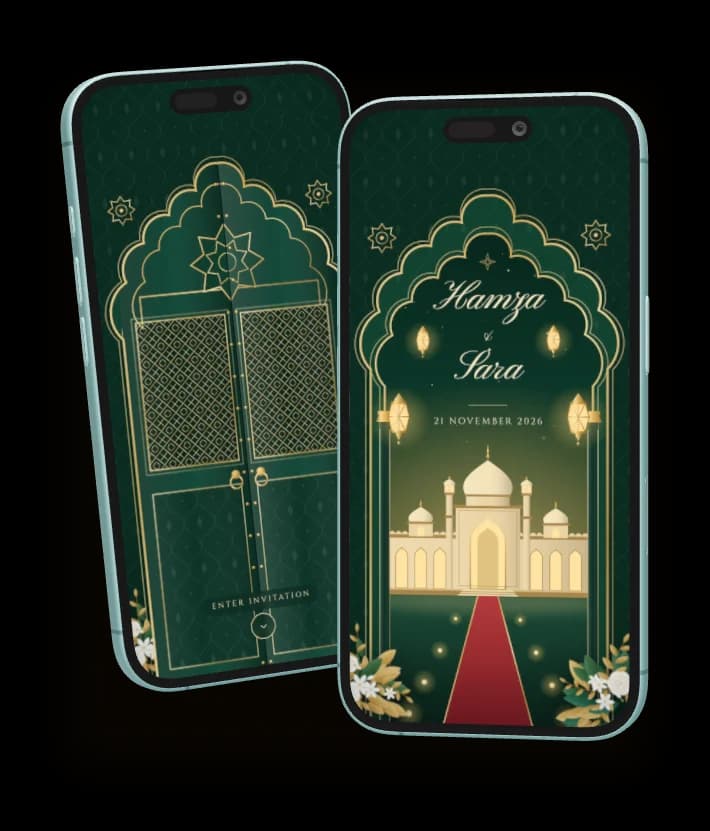 Royal Emerald invitation shown on two phones