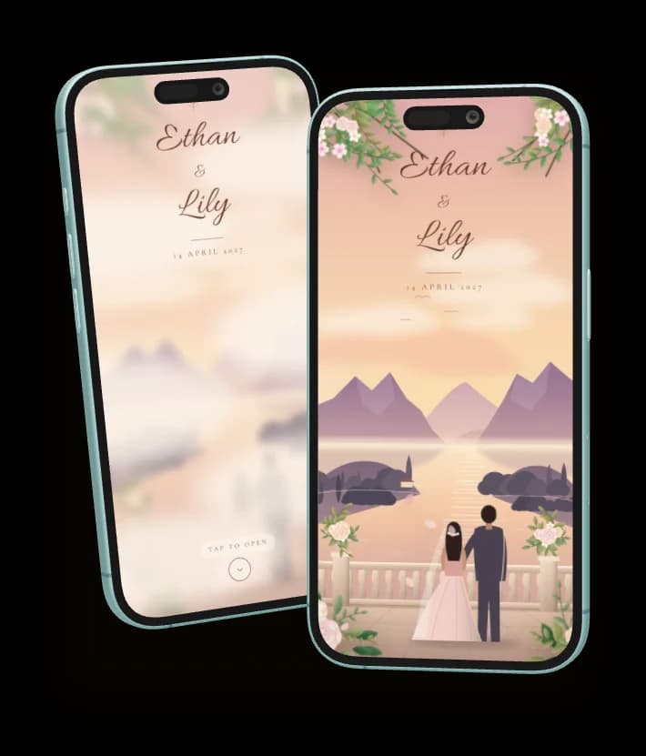 Scenic Romance invitation shown on two phones