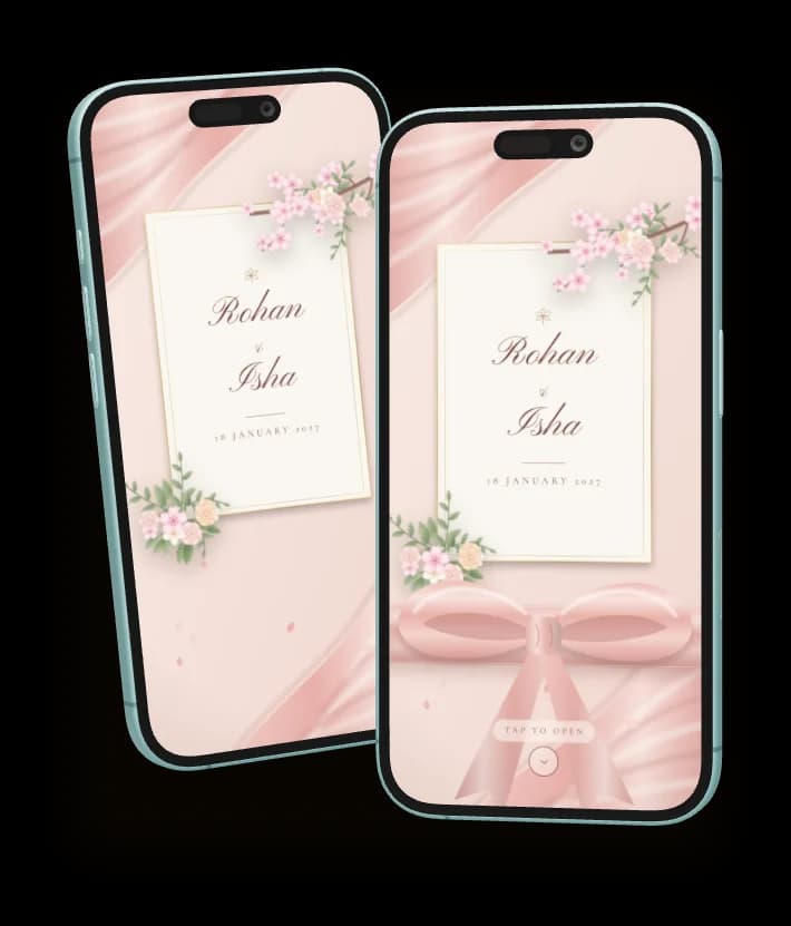 Silk Ribbon invitation shown on two phones