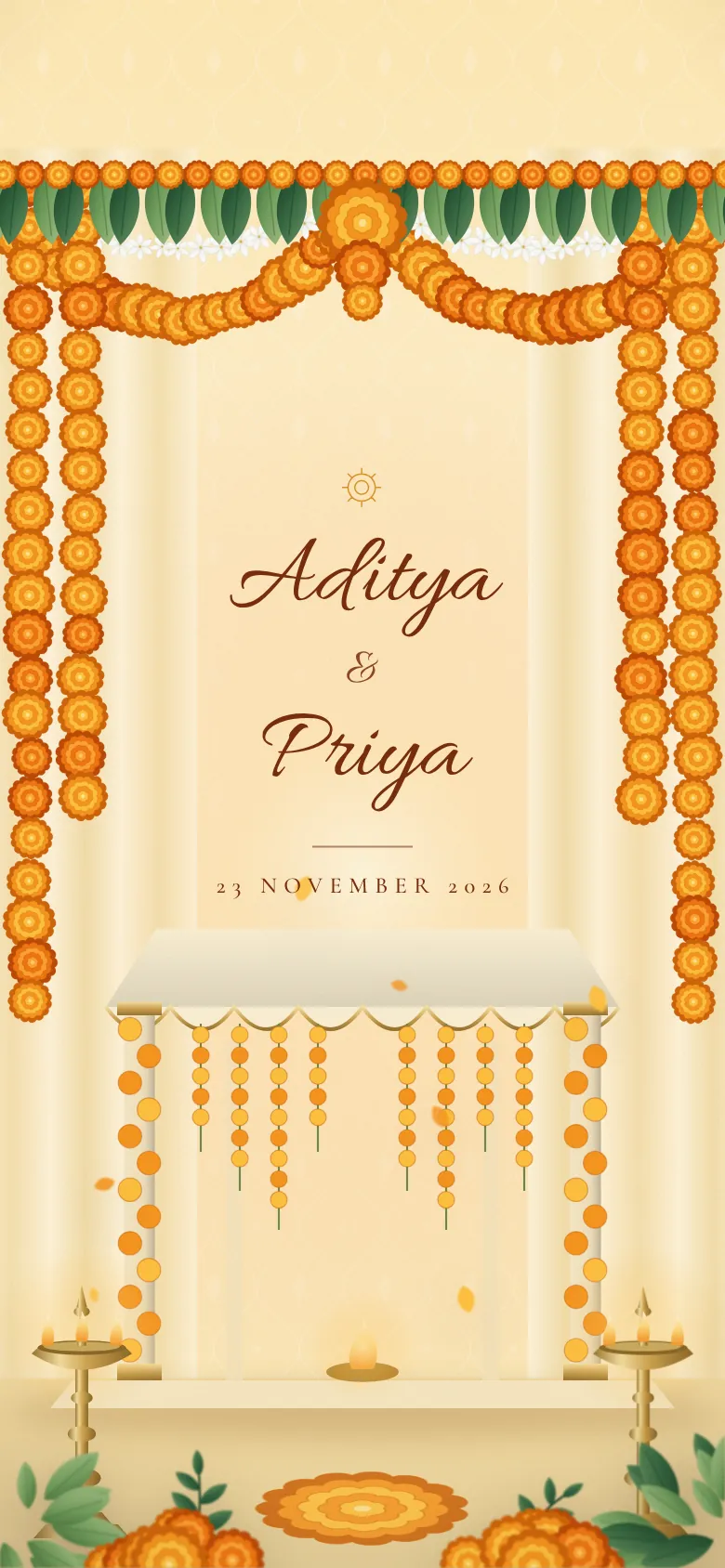 Marigold Celebration invitation shown on a phone